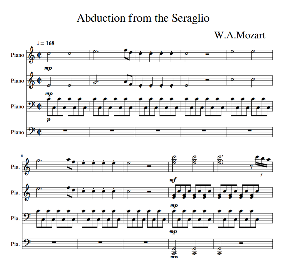 W.A.Mozart - Abduction from the Seraglio sheet music for 2 piano